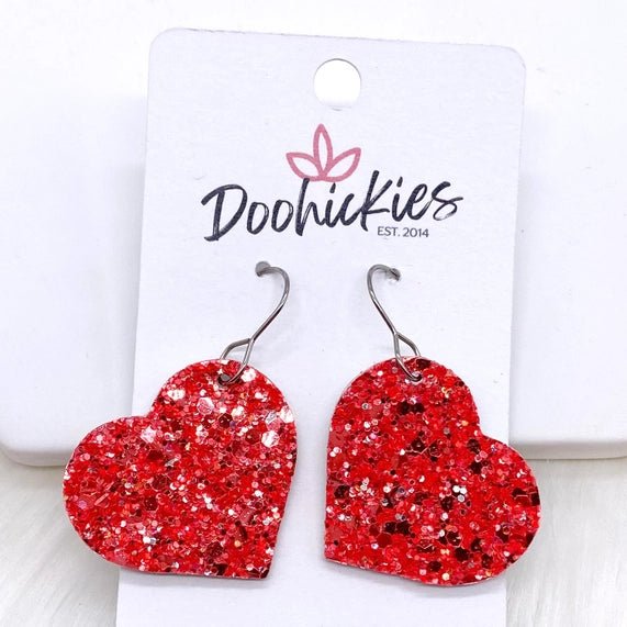 1.25" Valentine Glitter Cork Hearts - Earrings - Juli's Wearable Art