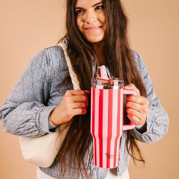 40 oz Lifestyle Flip Straw Tumbler - Peppermint Stripes - Juli's Wearable Art