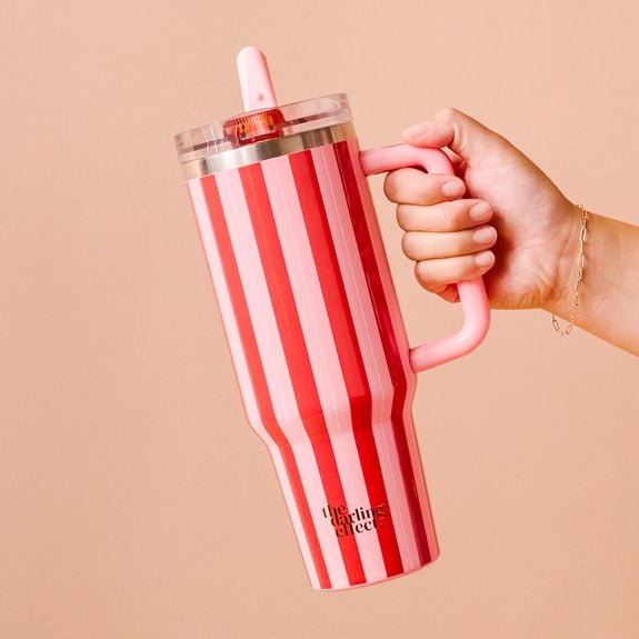 40 oz Lifestyle Flip Straw Tumbler - Peppermint Stripes - Juli's Wearable Art