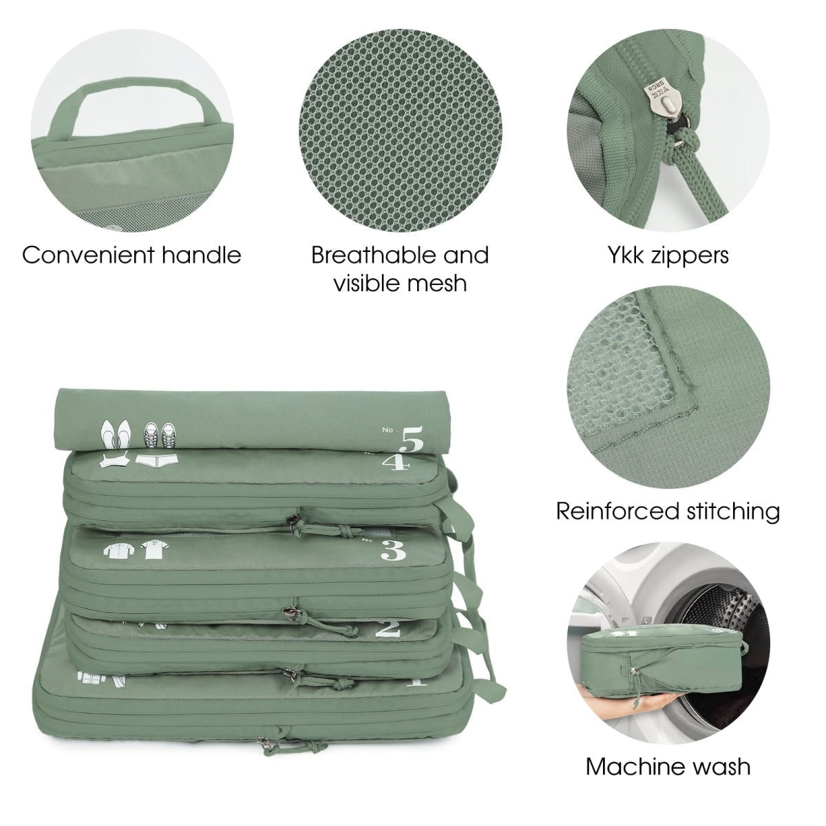 5 - Piece Compression Packing Cube Set – Green Eco Travel Organizers - Juli's Wearable Art