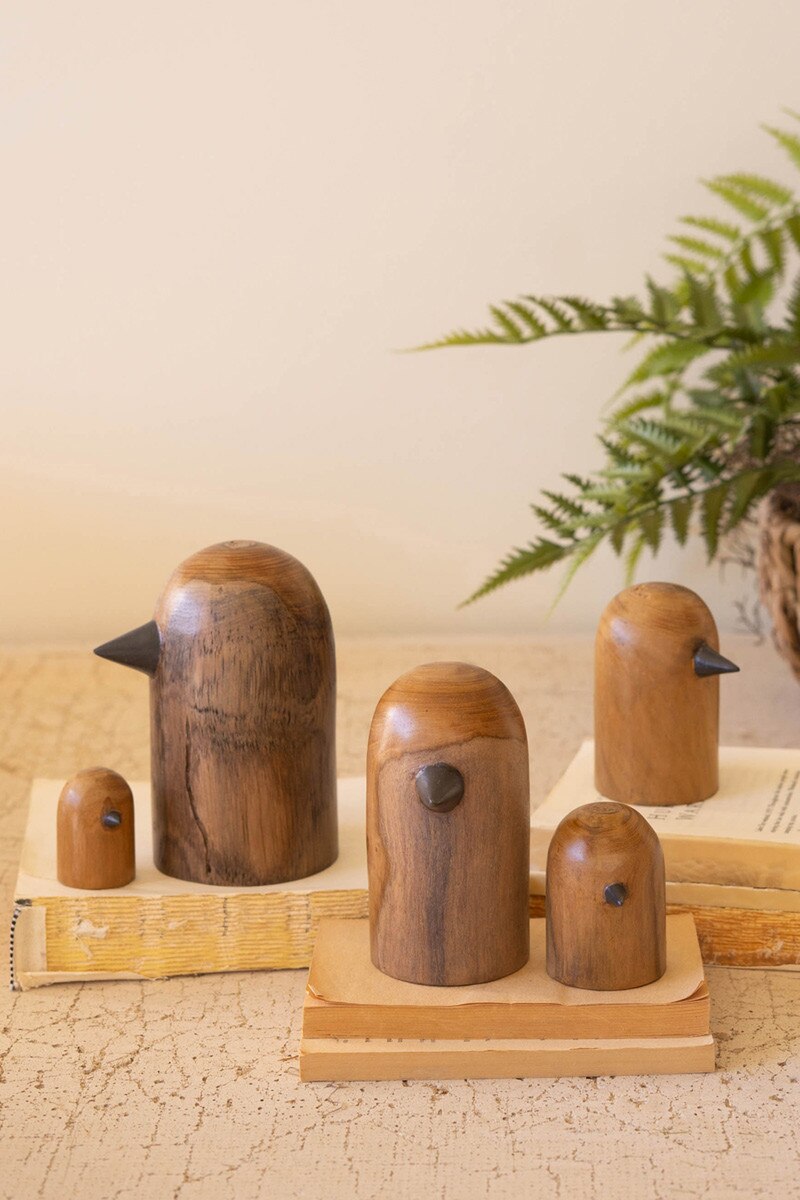 Teakwood Bird Sculptures | Set of 4