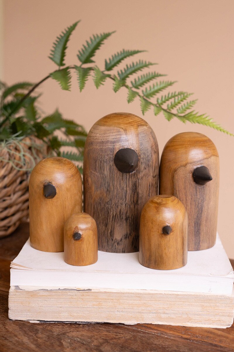 Teakwood Bird Sculptures | Set of 4