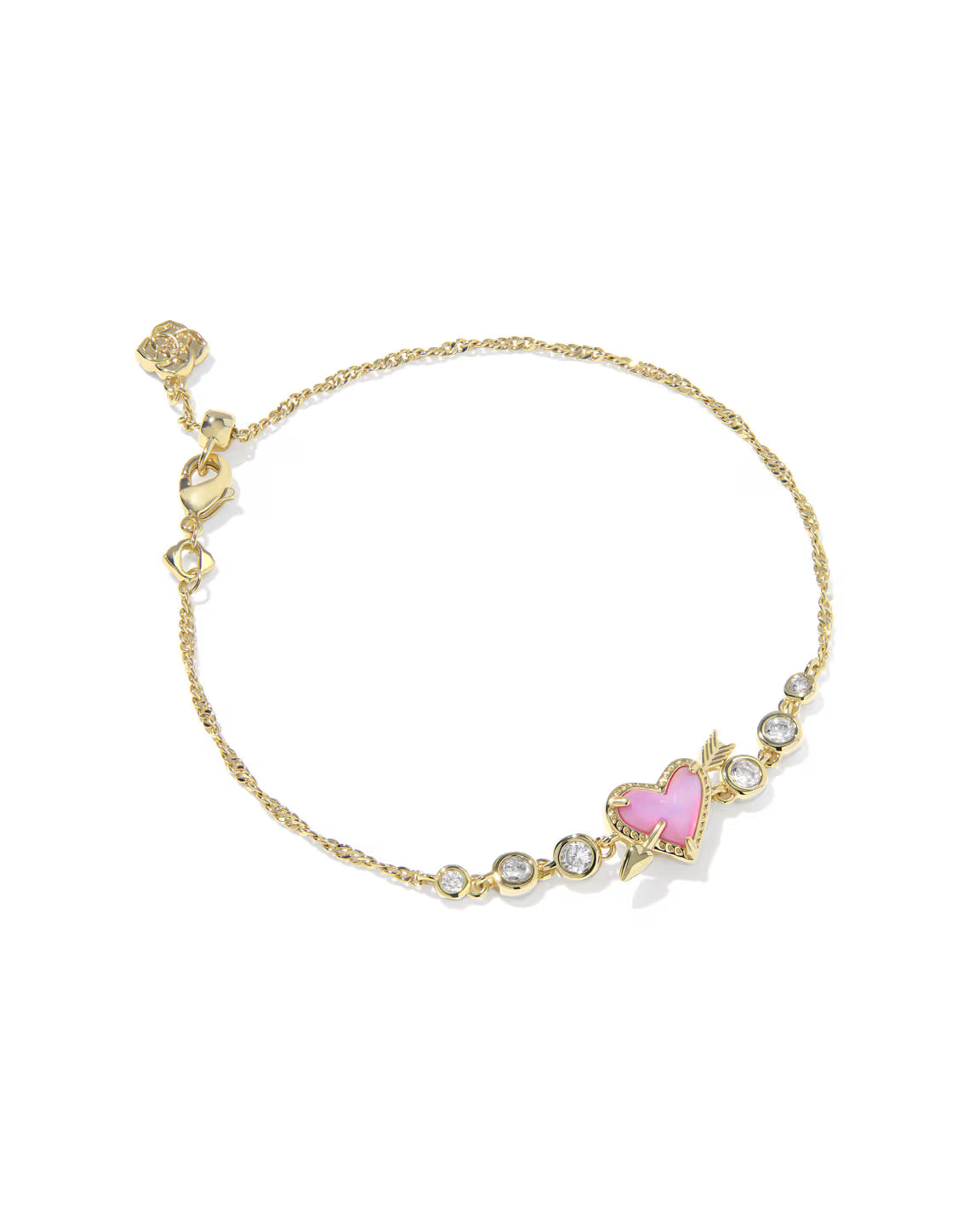 Kendra Scott Ari Heart Arrow Gold Tennis Bracelet -Pink Opalescent
