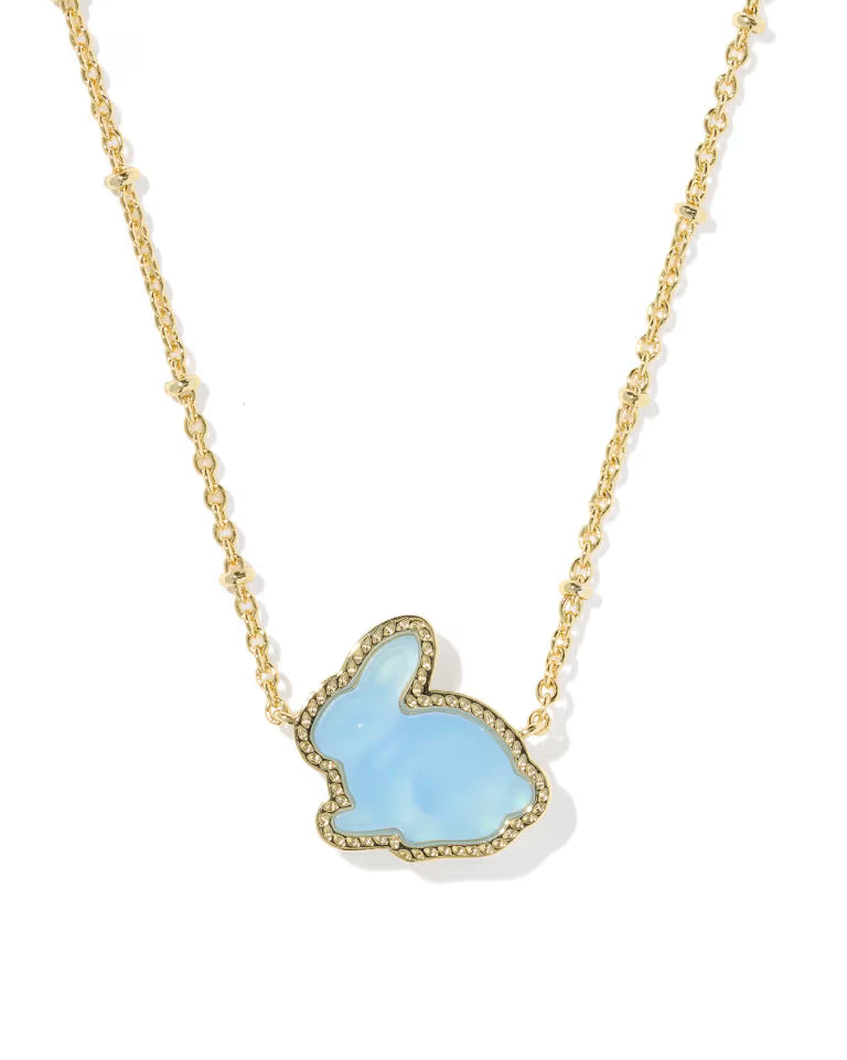 Kendra Scott Bunny Gold Short Pendant Necklace | Matte Light Blue Dichroic Glass