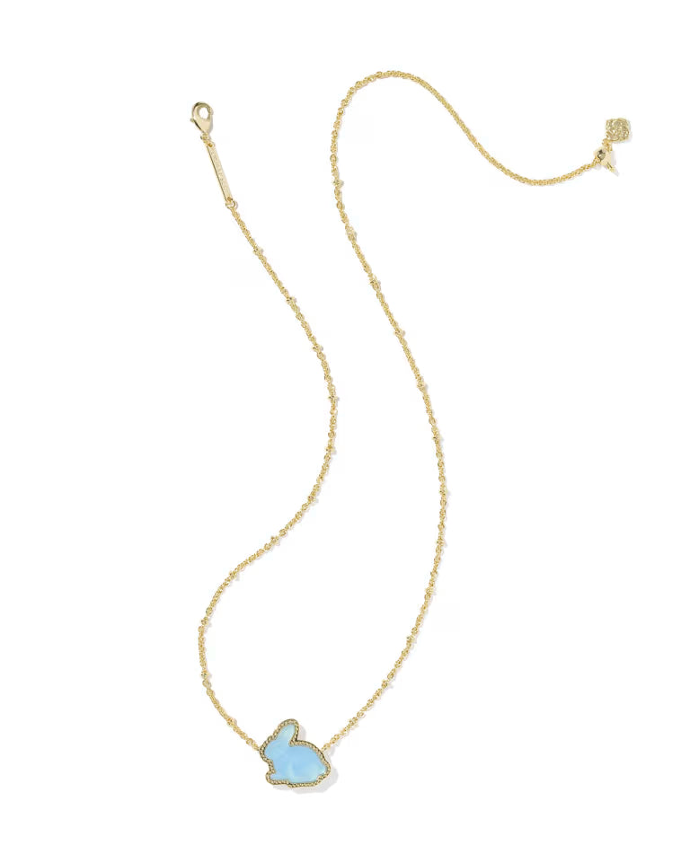 Kendra Scott Bunny Gold Short Pendant Necklace | Matte Light Blue Dichroic Glass