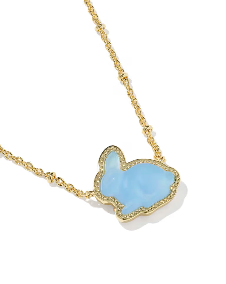 Kendra Scott Bunny Gold Short Pendant Necklace | Matte Light Blue Dichroic Glass