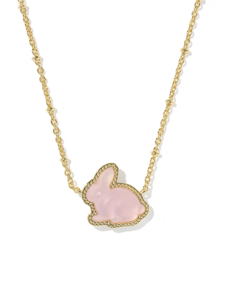Kendra Scott Bunny Gold Short Pendant Necklace | Matte Blush Pink Dichroic Glass