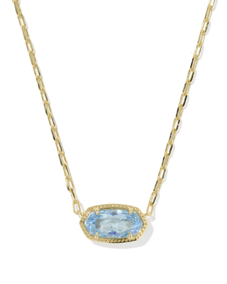 Kendra Scott Elisa Luxe Gold Short Pendant Necklace | Light Blue CZ