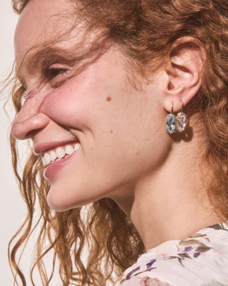 Kendra Scott Lee Luxe Gold Drop Earrings | Light Blue CZ