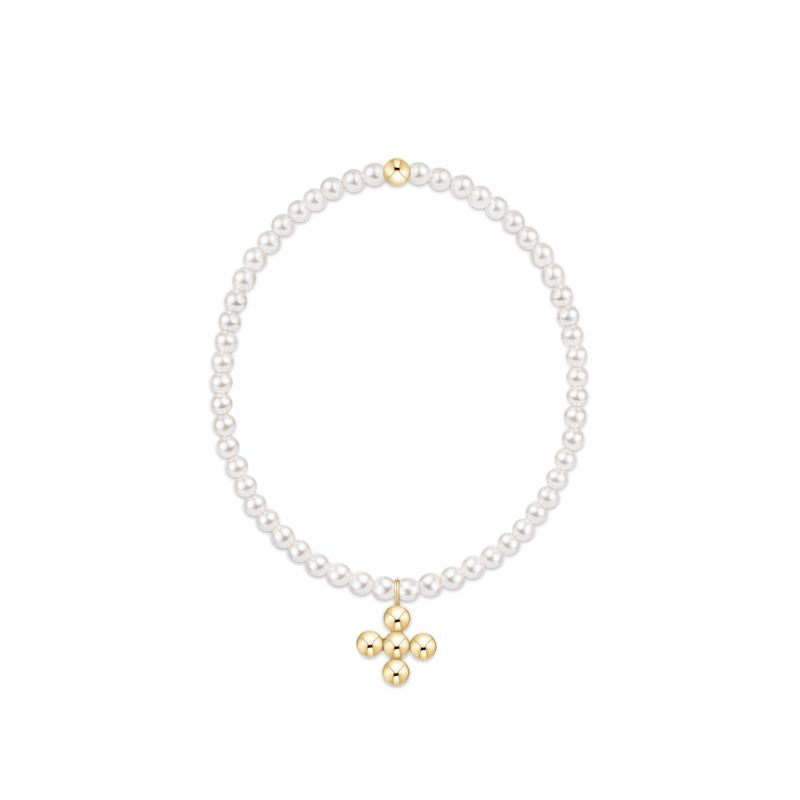 Enewton Classic Pearl 3mm Bracelet | Signature Cross 4mm Beaded Gold Charm