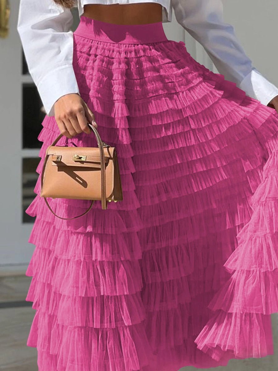A - Line Tulle Maxi Flare Skirt ,Hot Pink - Juli's Wearable Art