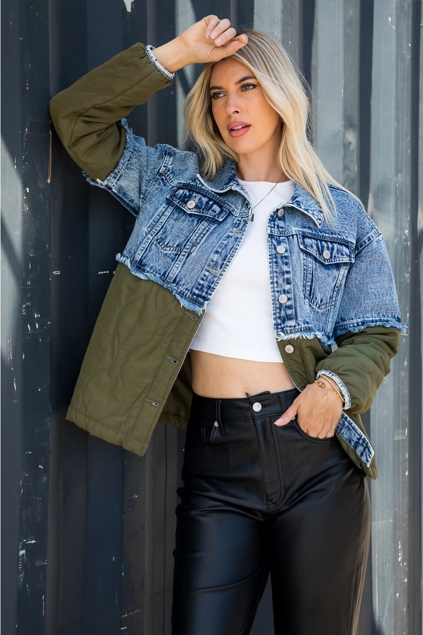 Acid Wash Denim with Onion Quilted Mixed Jacket - Juli's Wearable Art