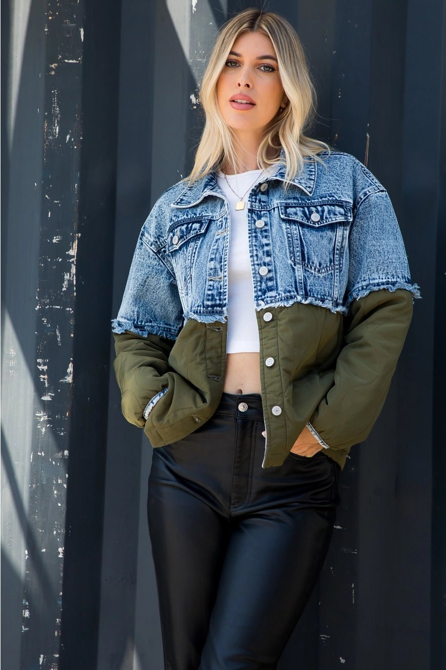 Acid Wash Denim with Onion Quilted Mixed Jacket - Juli's Wearable Art