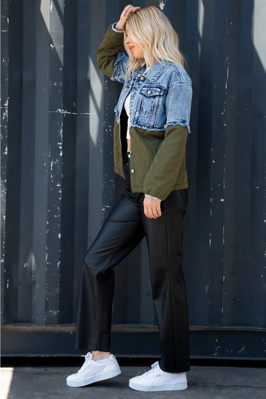 Acid Wash Denim with Onion Quilted Mixed Jacket - Juli's Wearable Art