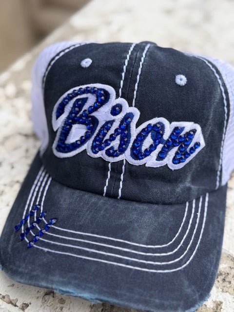 Bedford Bison Ball Cap – Navy with Royal Blue Beading - Juli's Wearable Art