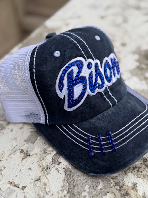 Bedford Bison Ball Cap – Navy with Royal Blue Beading - Juli's Wearable Art