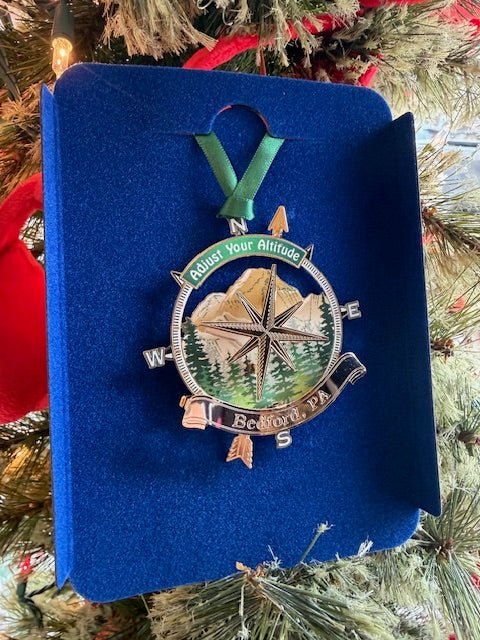 Bedford, PA “Adjust Your Altitude” Compass Ornament – Handcrafted Brass Christmas Ornament - Juli's Wearable Art