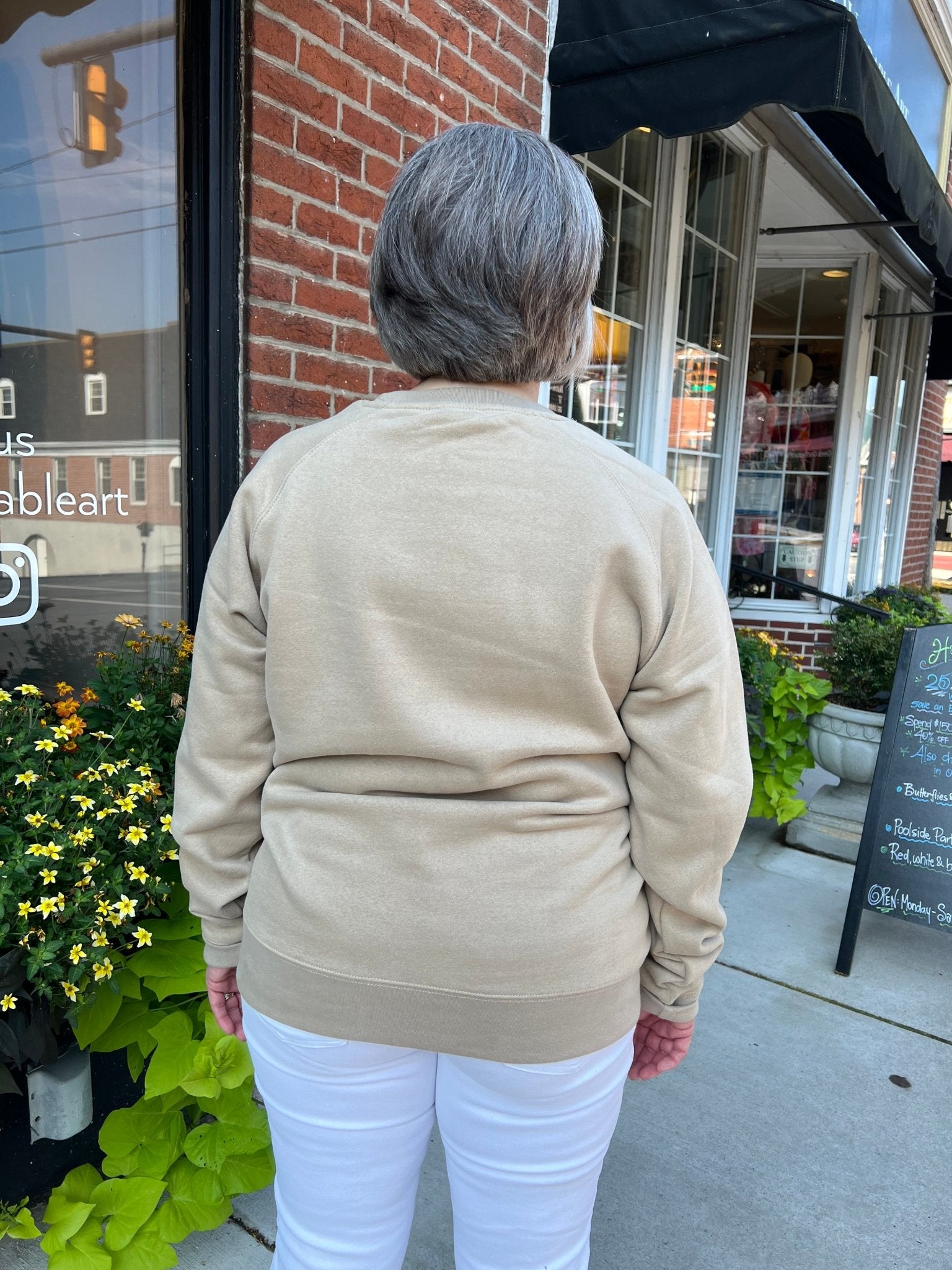 Bedford Unisex Crewneck Sweatshirt – Campfire Smoke with Chenille Letters - Juli's Wearable Art