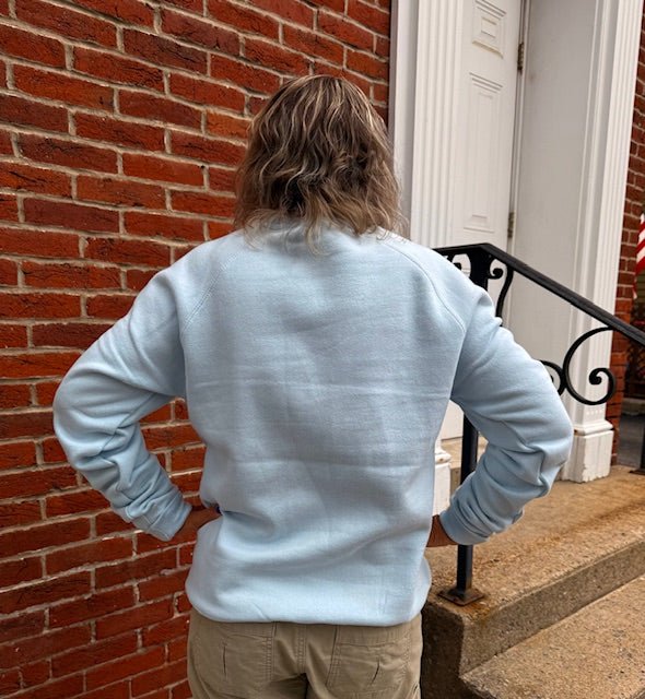 Bedford Unisex Crewneck Sweatshirt – Coastal Blue with Chenille Letters - Juli's Wearable Art