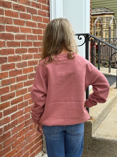 Bedford Unisex Crewneck Sweatshirt – Dusty Rose with Chenille Letters - Juli's Wearable Art
