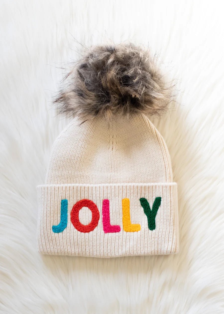 Beige "Jolly" Knit Pom Hat - Juli's Wearable Art