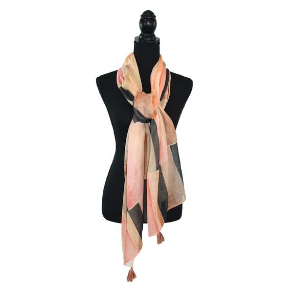 Berkeley Geo Peach & Black Colorblock Scarf - Juli's Wearable Art