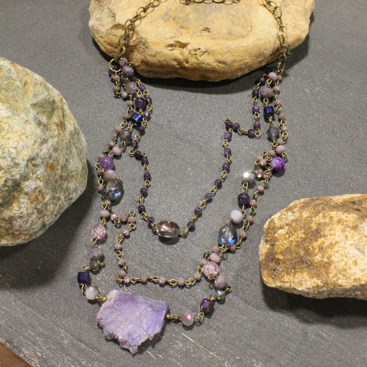 Best In Show Plum Stone Layered Necklace - Juli's Wearable Art