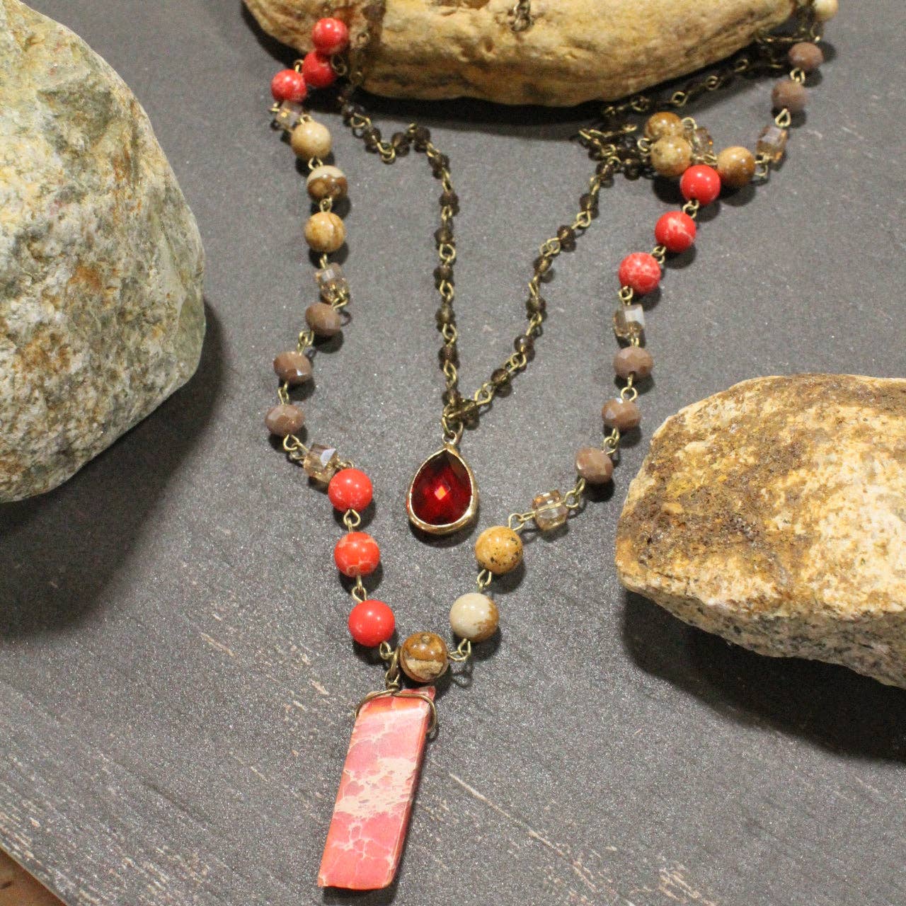 Best In Show Red Stone Layered Necklace - Juli's Wearable Art