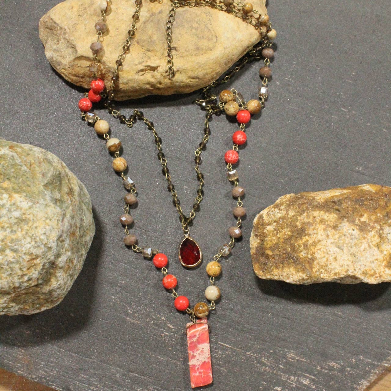 Best In Show Red Stone Layered Necklace - Juli's Wearable Art