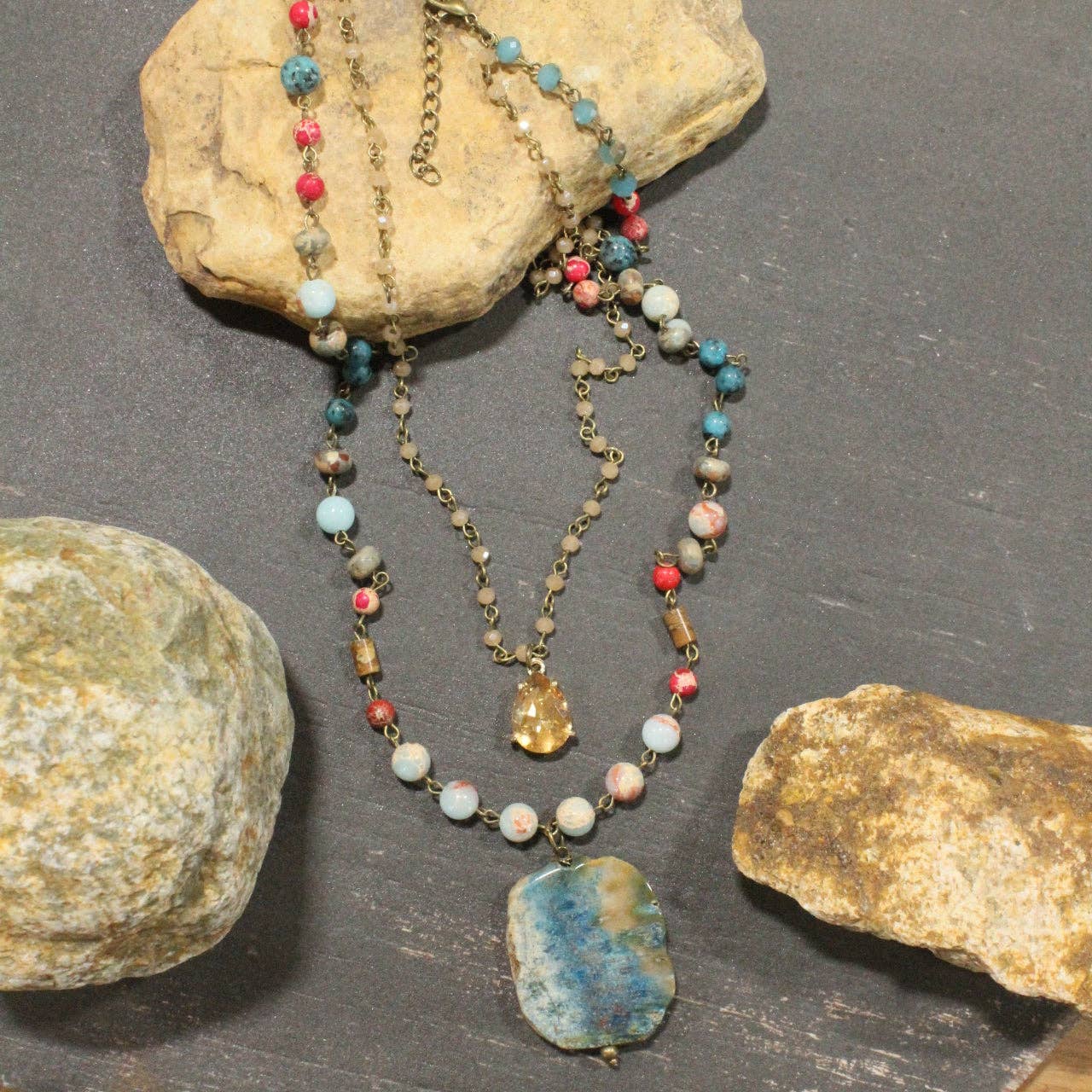 Best In Show Summer Time Stone Layered Necklace - Juli's Wearable Art