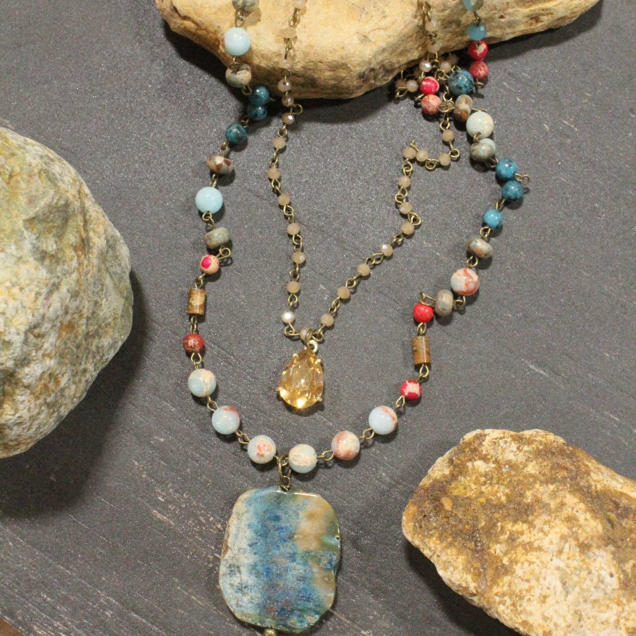 Best In Show Summer Time Stone Layered Necklace - Juli's Wearable Art