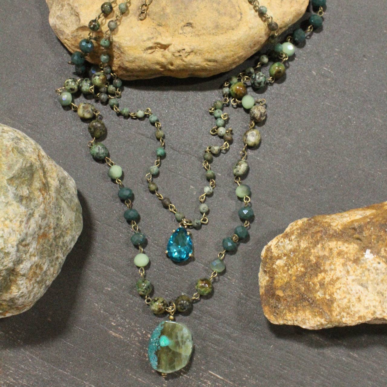Best In Show Turning Green Stone Layered Necklace - Juli's Wearable Art
