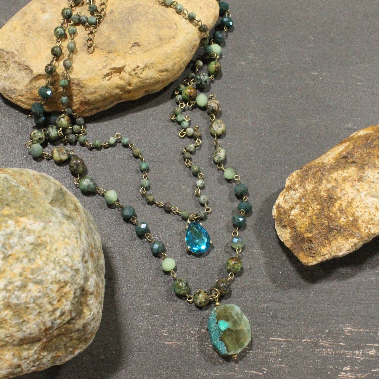 Best In Show Turning Green Stone Layered Necklace - Juli's Wearable Art
