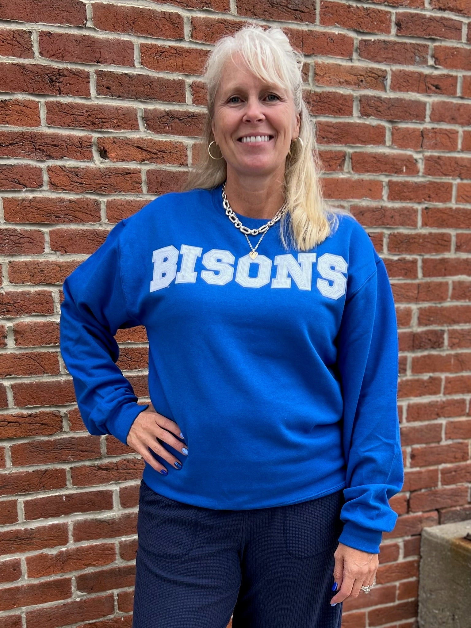 Bison Mascot Sequin Graphic Sweatshirt - Juli's Wearable Art