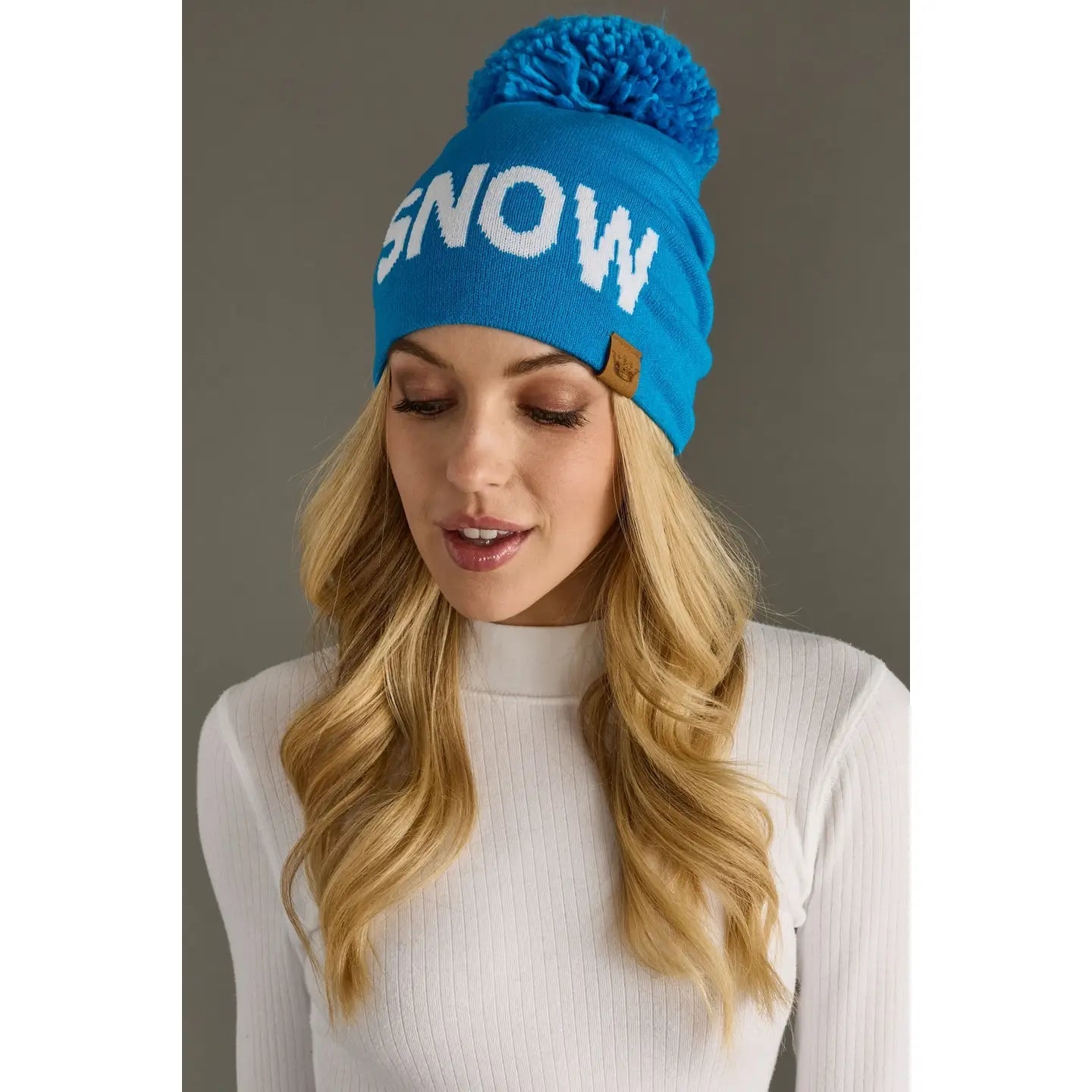 Blue "Snow" Pom Hat - Juli's Wearable Art