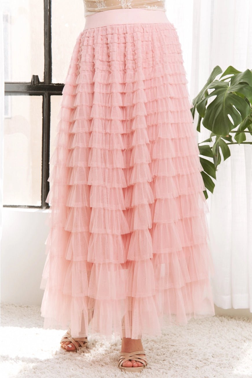 Blush Cascading Tulle Mesh Tiered Maxi Skirt - Juli's Wearable Art