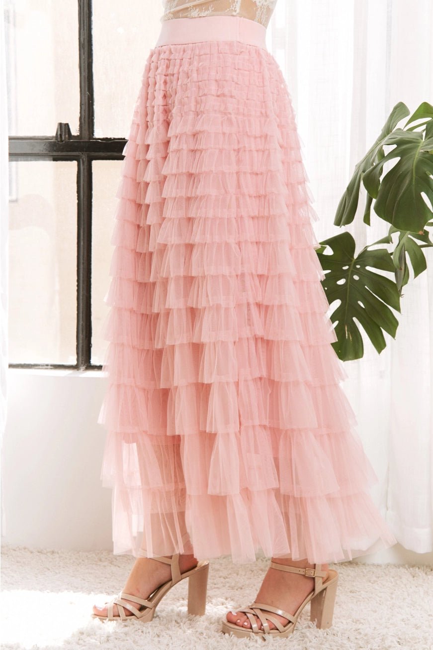 Blush Cascading Tulle Mesh Tiered Maxi Skirt - Juli's Wearable Art