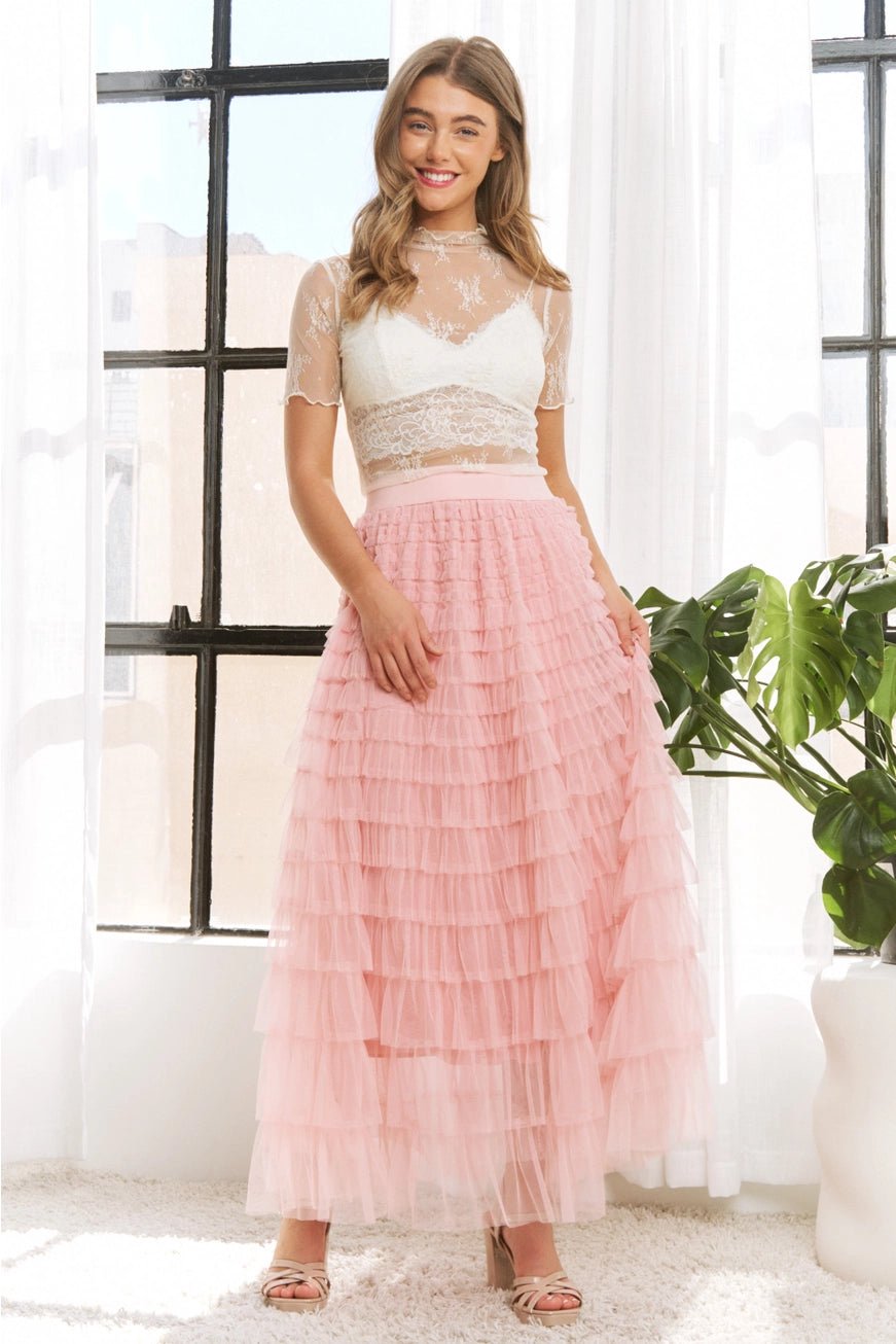 Blush Cascading Tulle Mesh Tiered Maxi Skirt - Juli's Wearable Art