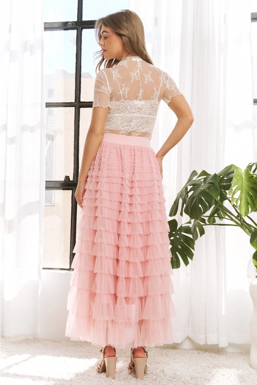 Blush Cascading Tulle Mesh Tiered Maxi Skirt - Juli's Wearable Art