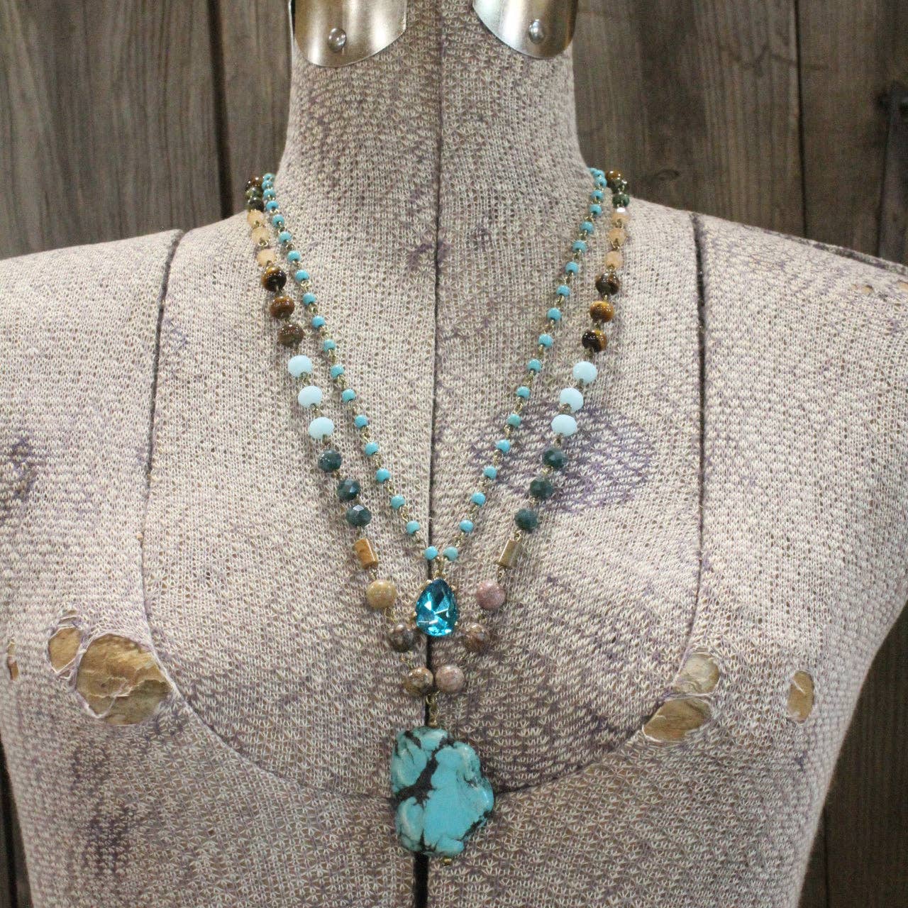 Bohemian Crystal & Turquoise Stone Drop Layered Necklace - Juli's Wearable Art