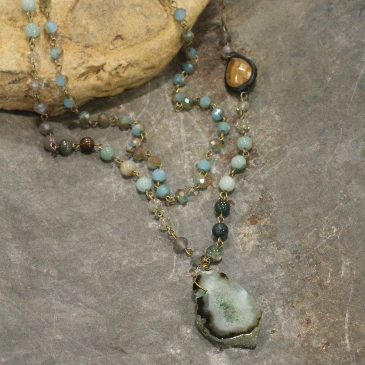 Bohemian Layered Switchable Lengths Stone & Crystal Necklace - Juli's Wearable Art