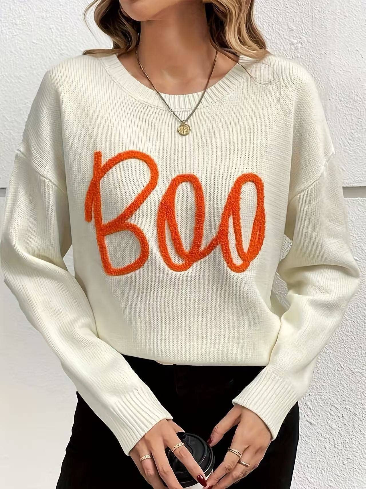 Boo Halloween Knit Sweater – Cozy Fall Pullover - Juli's Wearable Art