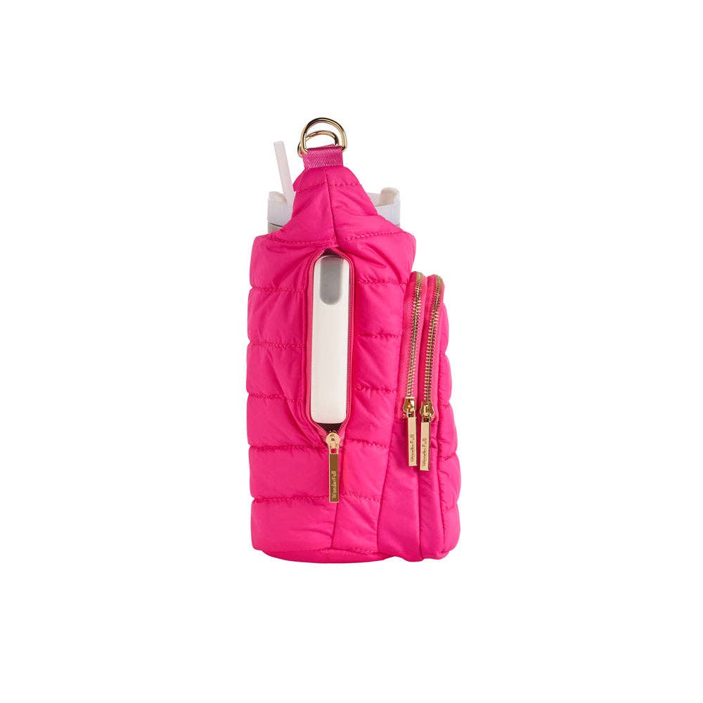 Bright Pink HydroBag® Handle™ with Pink and Green Striped Strap - Juli's Wearable Art
