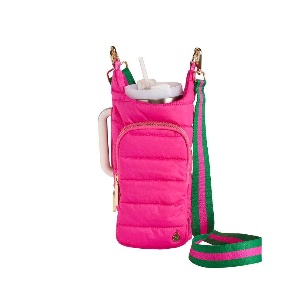 Bright Pink HydroBag® Handle™ with Pink and Green Striped Strap - Juli's Wearable Art