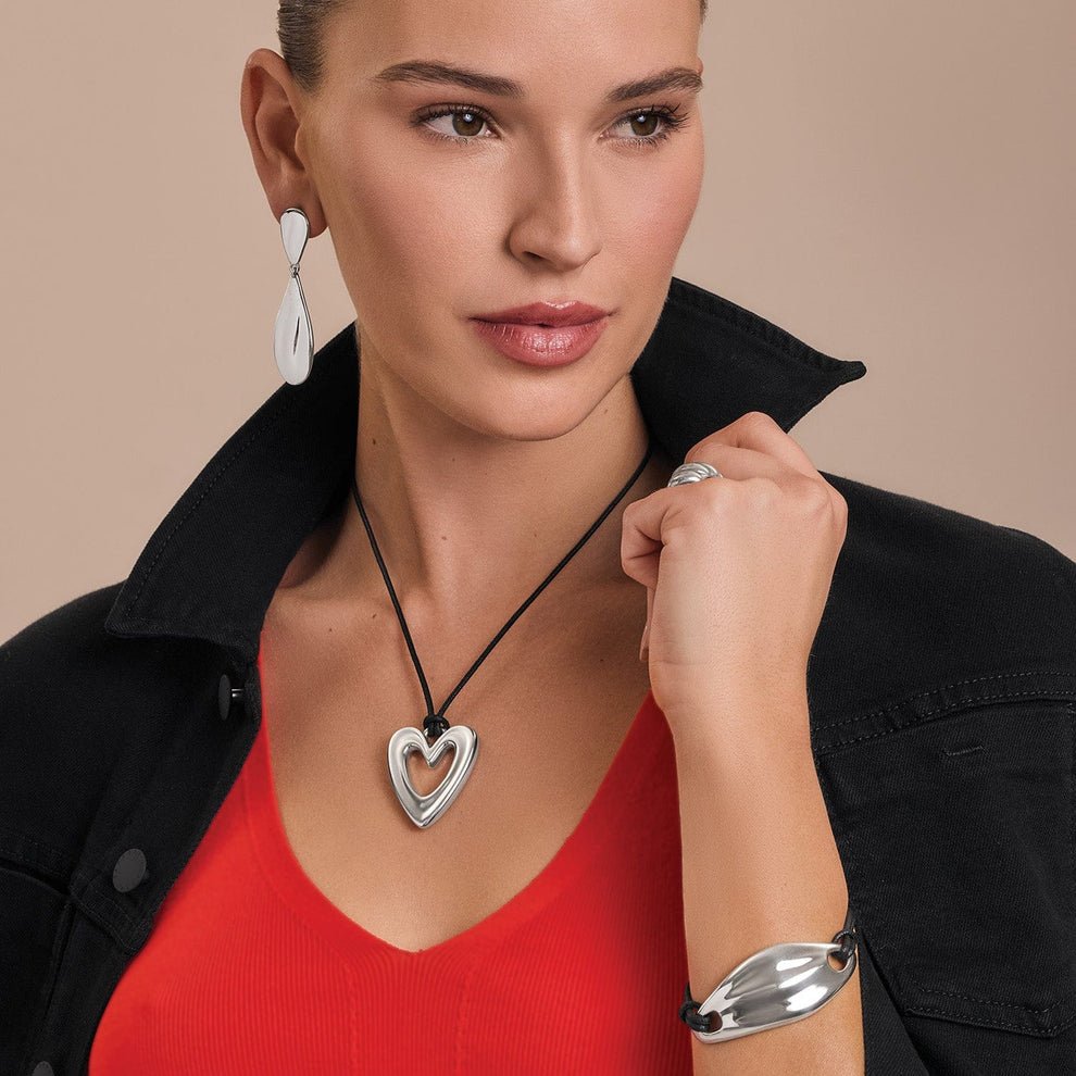 Brighton Cascade Open Heart Cord Necklace – Silver - Black - Juli's Wearable Art