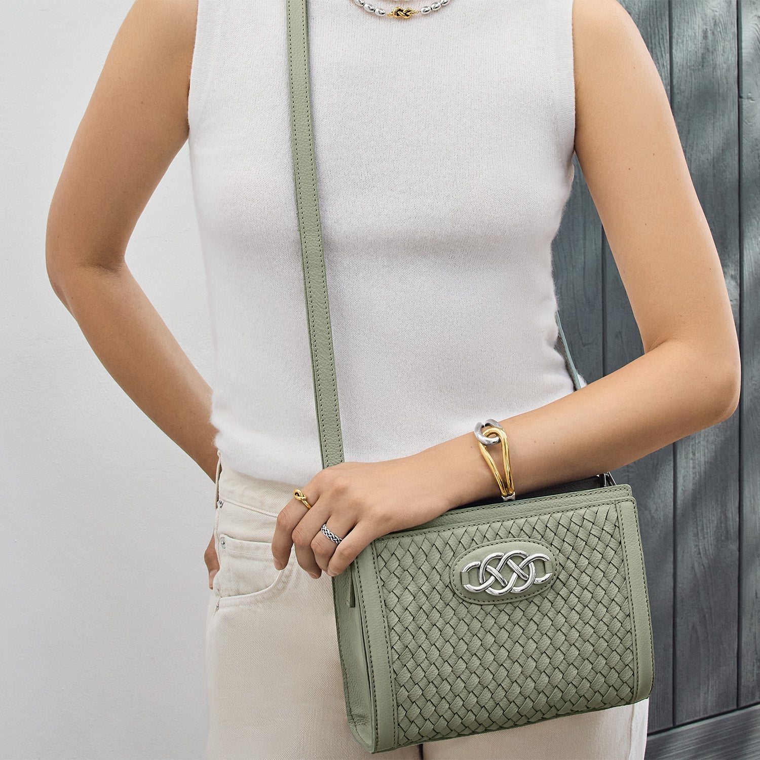 Brighton Interlok Braid Findley Organizer Bag | Sage - Juli's Wearable Art