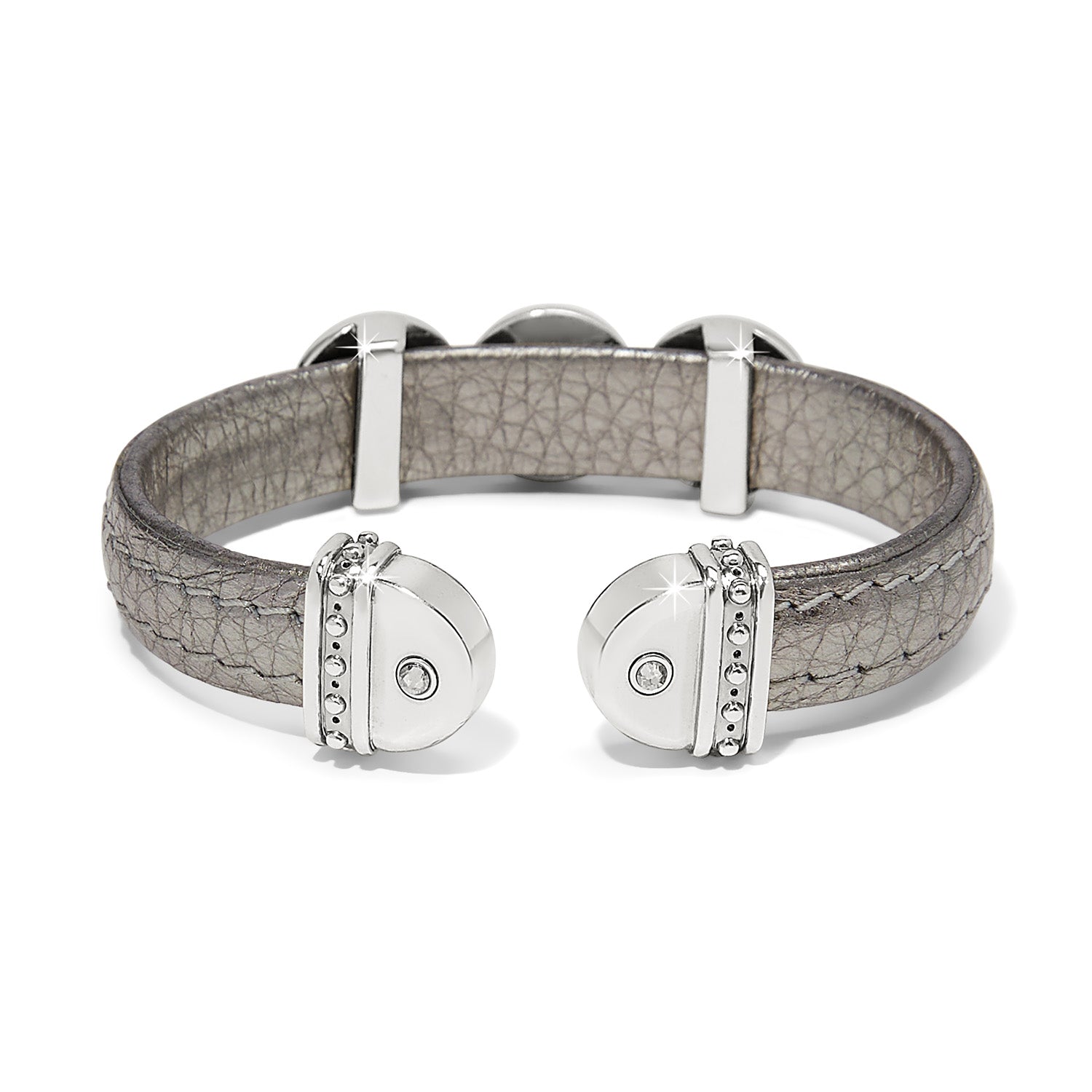 Brighton Mosaic Two Tone Leather Disc Cuff Bracelet - Titanium - Juli's Wearable Art