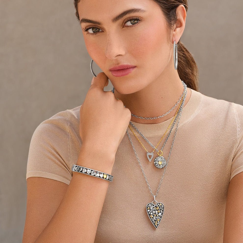 Brighton Mystery of Love Hearts Hinged Bangle – Two Tone Silver/Gold - Juli's Wearable Art