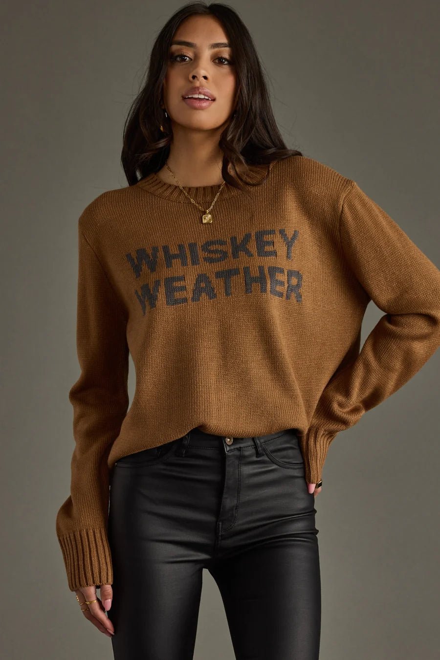 Brown & Gray “Whiskey Weather” Knit Sweater - Juli's Wearable Art
