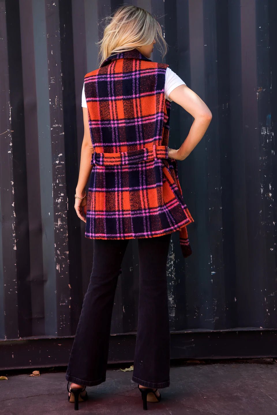 Brushed Wool - Like Plaid Double Breasted Vest - Juli's Wearable Art